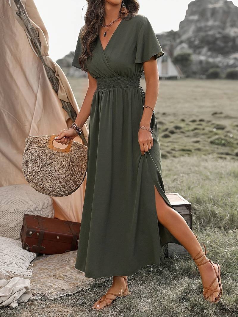 HEATHER | Élégante robe boho longue à col en V