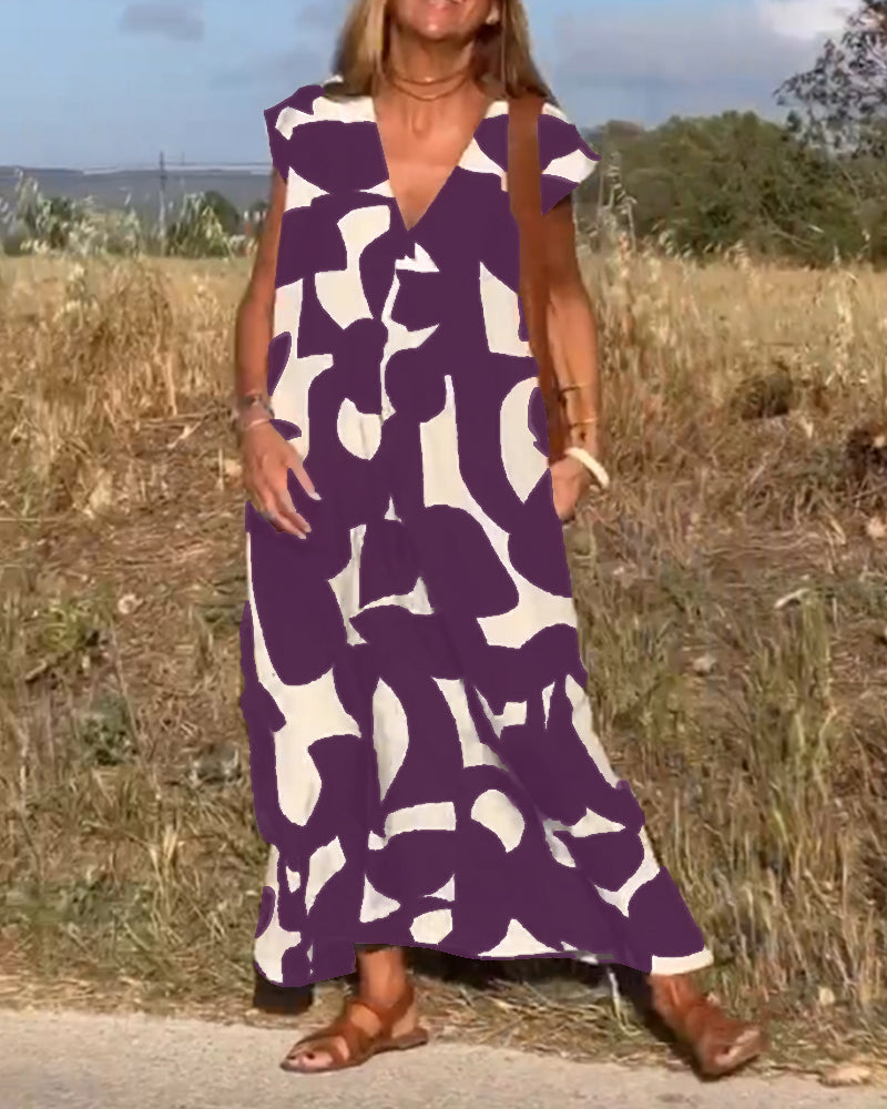 CLAIRE | Robe maxi imprimée à décolleté en V