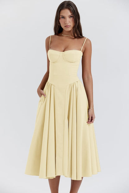 TULUM | Robe midi sans manches chic avec corsage ajusté