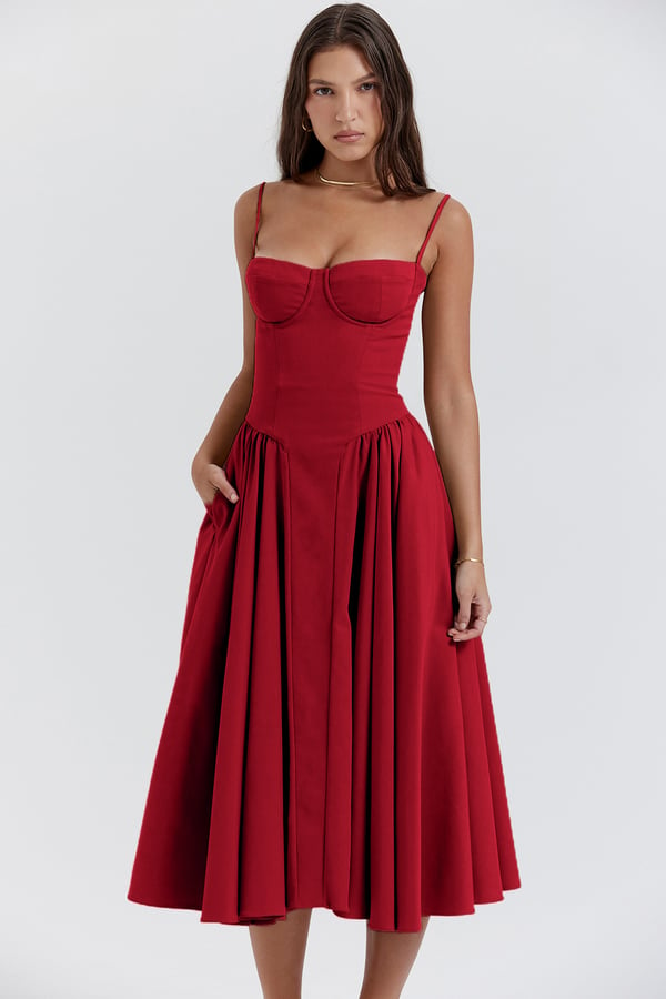 TULUM | Robe midi sans manches chic avec corsage ajusté