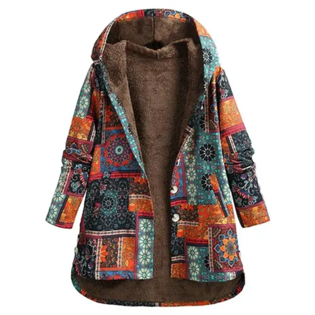 Evaan | Veste à capuche boho patchwork avec doublure chaude pour femmes