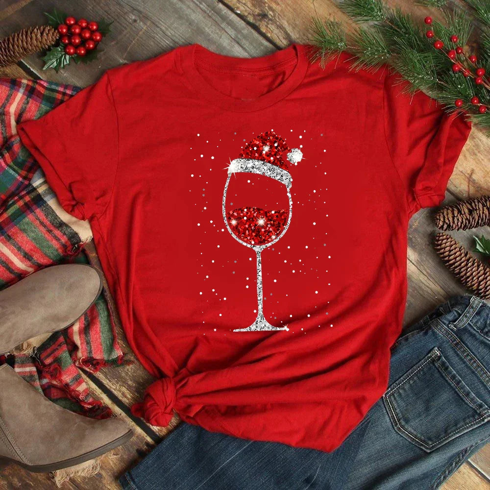 Caroline | Chemise de Noël avec verre à vin tendance