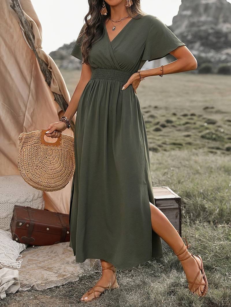 HEATHER | Élégante robe boho longue à col en V