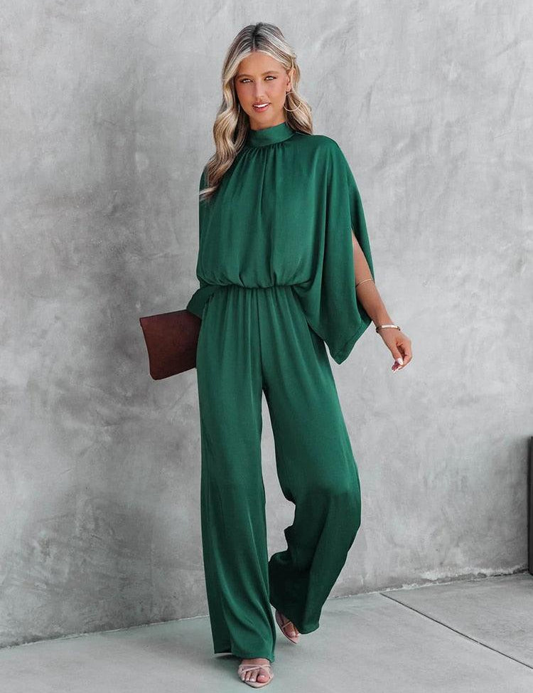 EMILY | Jumpsuit élégant vert à manches courtes